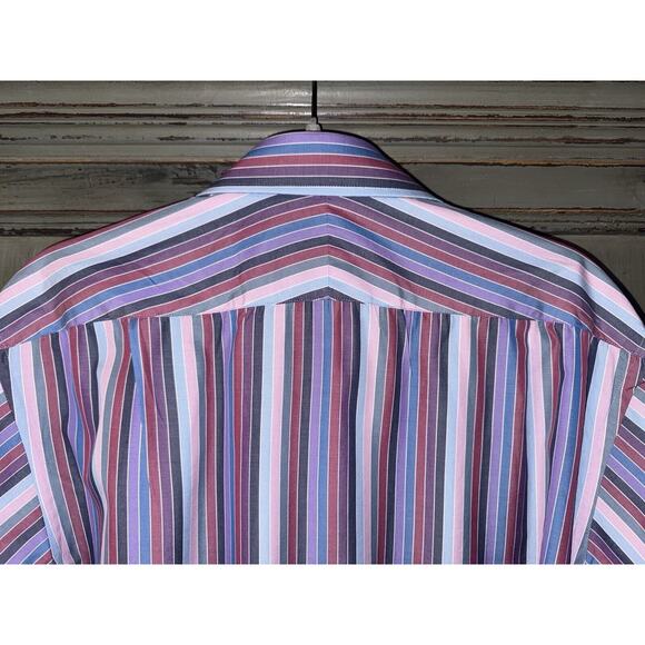 Thomas Pink 15.5 / 36 Cuff Magenta Blue Purple Striped Superfine Two Fold Shirt - Picture 3 of 7